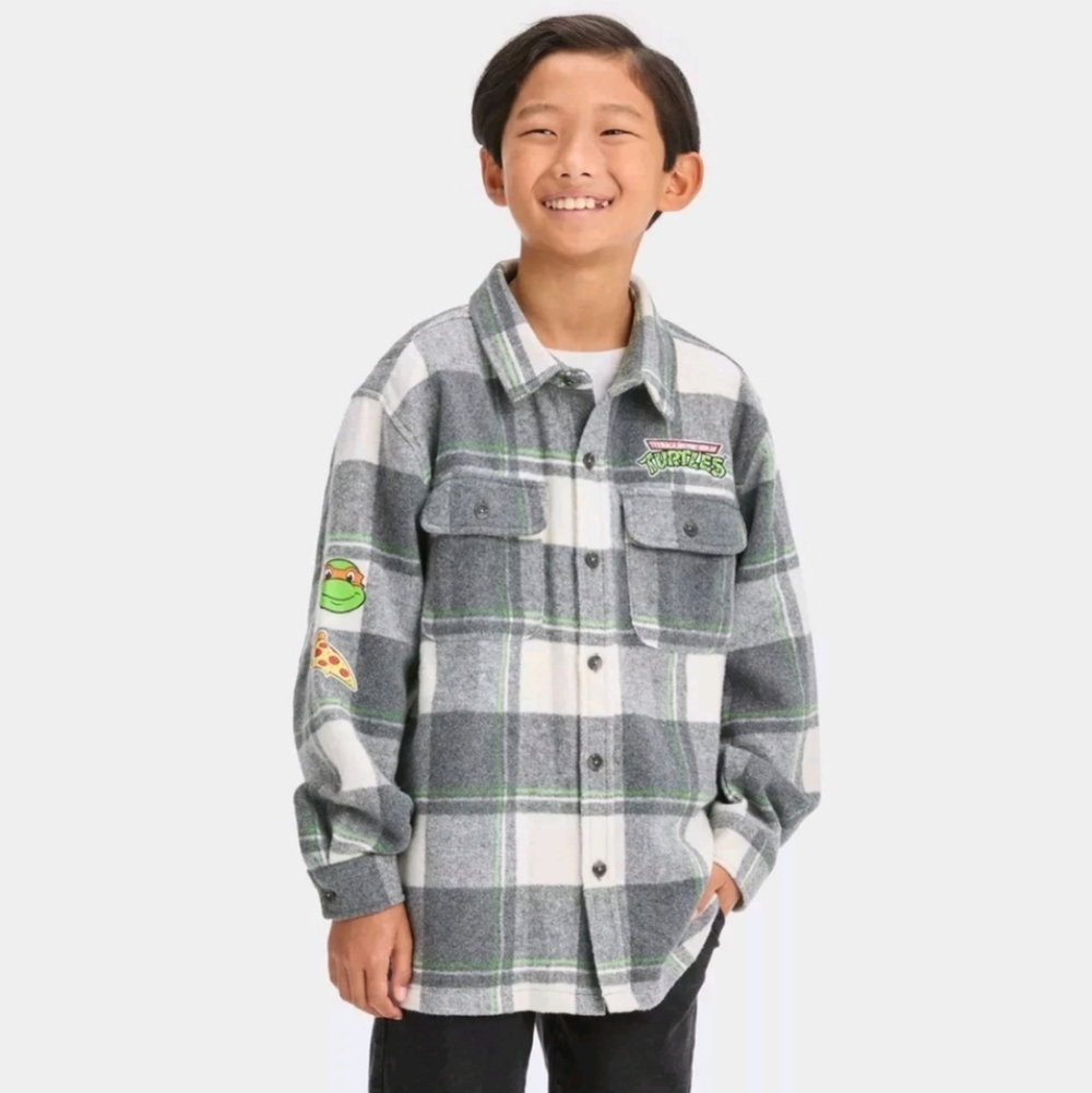 Teenage Mutant Ninja Turtles Wool Blend Plaid Shirt Jacket Small 6-7
